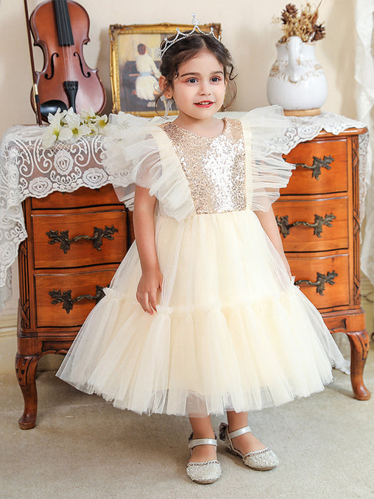 Ball Gown Scoop Flying Sleeves Flower Girl Dresses with Sequins