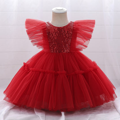 Ball Gown Scoop Flying Sleeves Flower Girl Dresses with Sequins