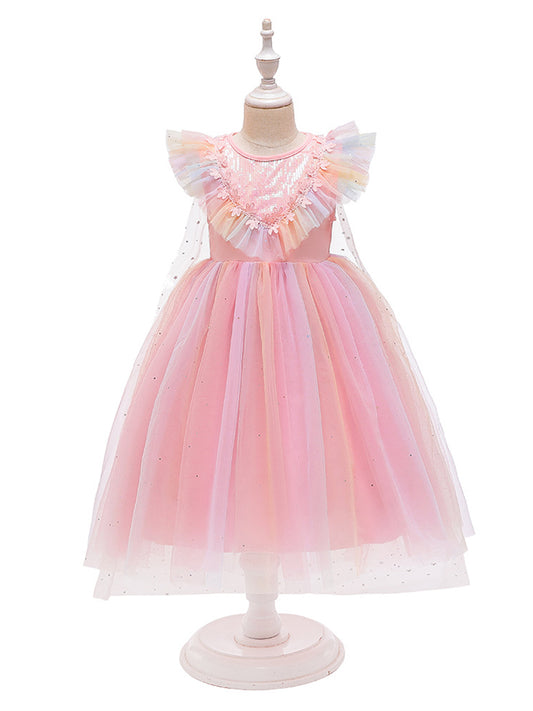 Ball Gown Scoop Flying Sleeves Flower Girl Dresses with Sequins