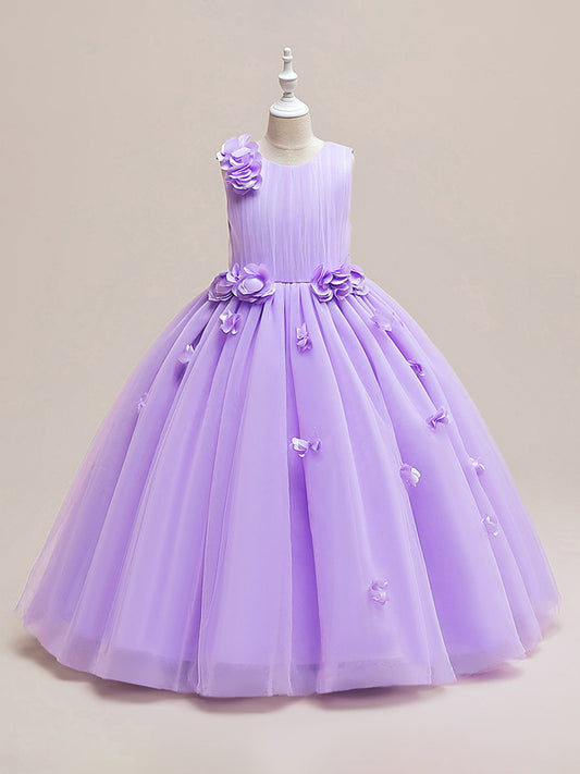 Ball Gown Scoop Sleeveless Flower Girl Dresses with Solid Flower