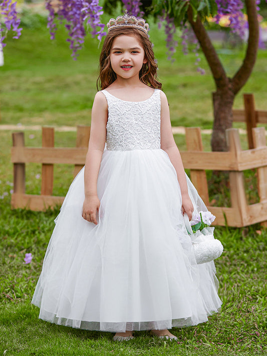 Ball Gown Scoop Sleeveless Flower Girl Dresses with Applique