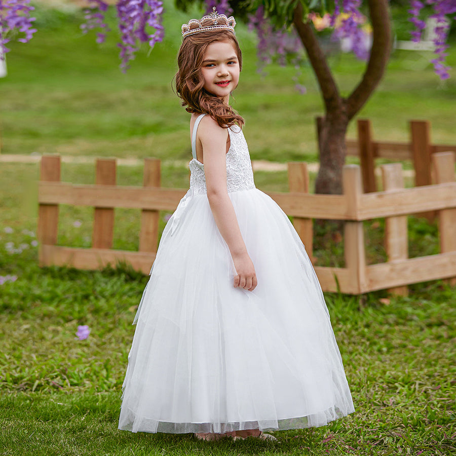 Ball Gown Scoop Sleeveless Flower Girl Dresses with Applique