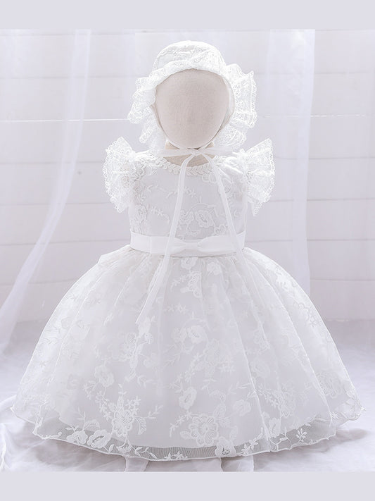 Ball Gown Scoop Flying Sleeves Flower Girl Dresses with Applique