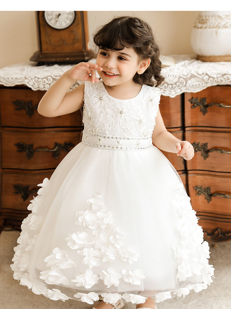 Ball Gown Scoop Sleeveless Flower Girl Dresses with Beading