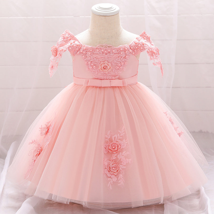 Ball Gown Scoop Short Sleeves Flower Girl Dresses with Bow Knot