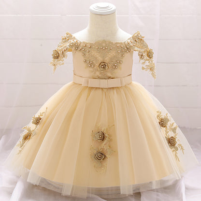 Ball Gown Scoop Short Sleeves Flower Girl Dresses with Bow Knot