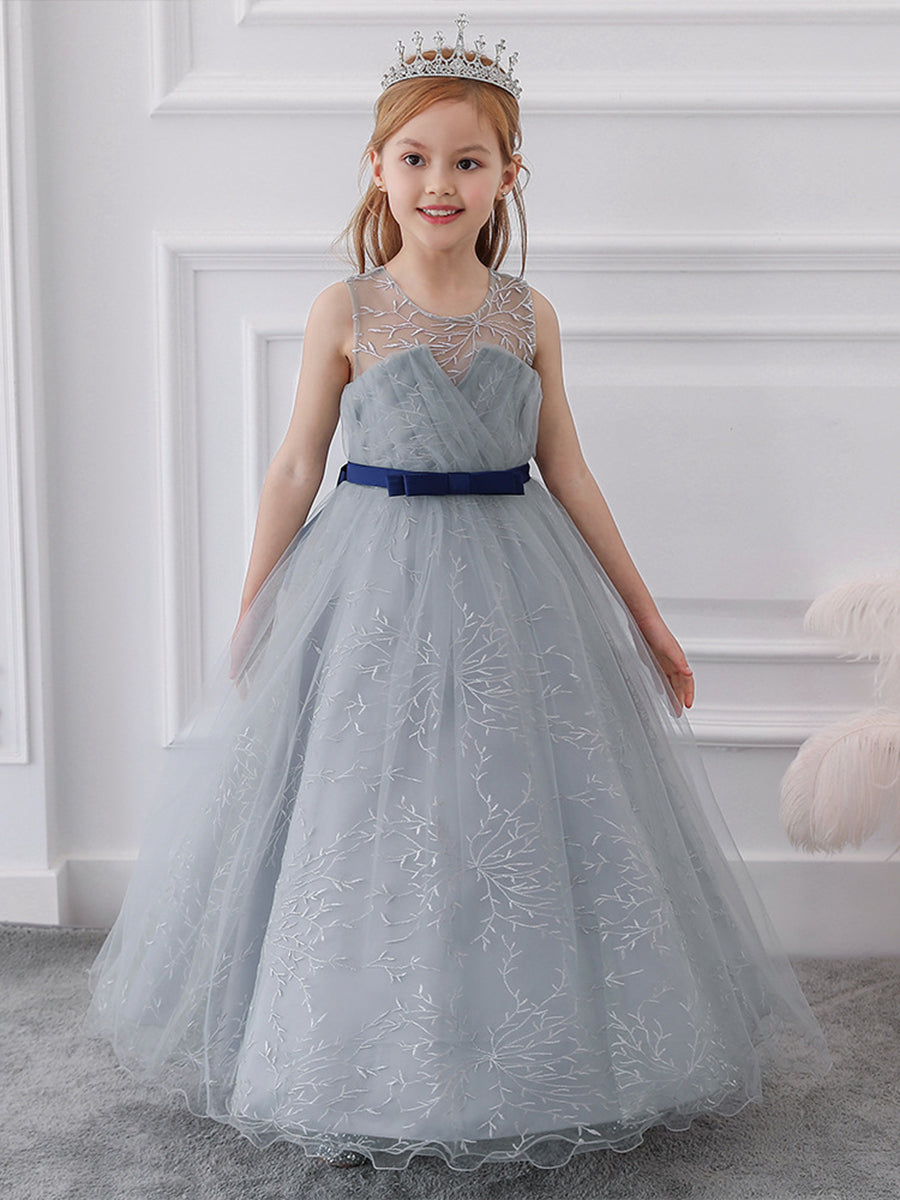 Ball Gown Scoop Sleeveless Flower Girl Dresses with Bow Knot