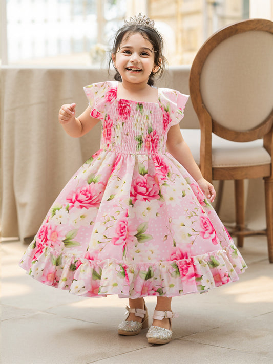 Ball Gown Square Neck Short Sleeves Flower Girl Dresses with Ruched