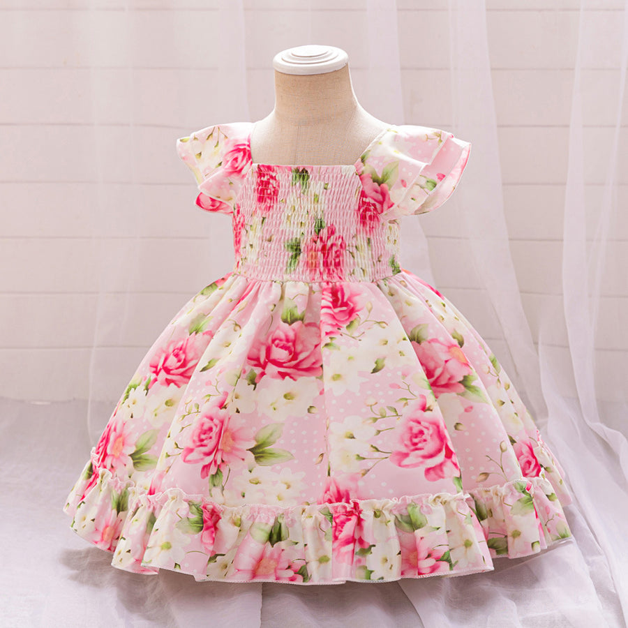 Ball Gown Square Neck Short Sleeves Flower Girl Dresses with Ruched