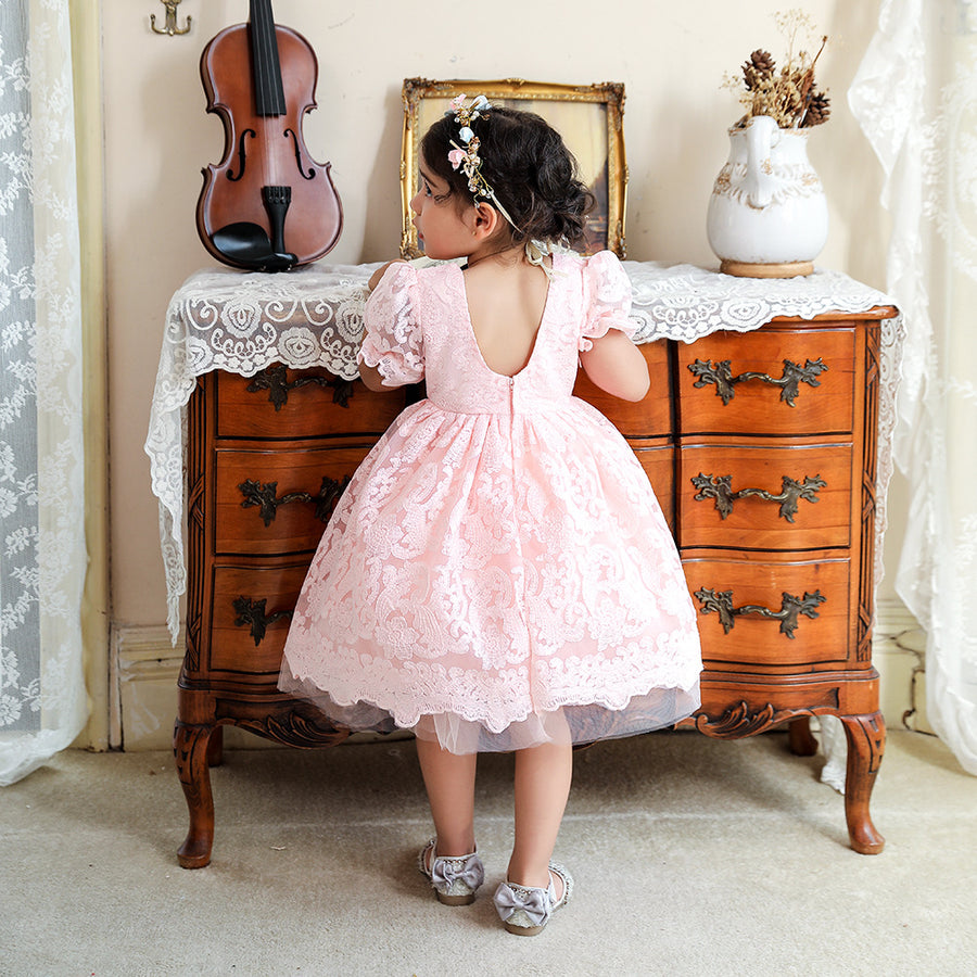 Ball Gown Square Neck Tulle Flower Girl Dresses with Lace