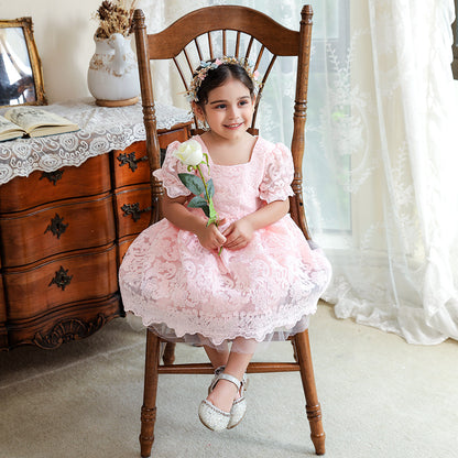 Ball Gown Square Neck Tulle Flower Girl Dresses with Lace