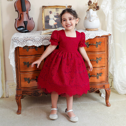 Ball Gown Square Neck Tulle Flower Girl Dresses with Lace