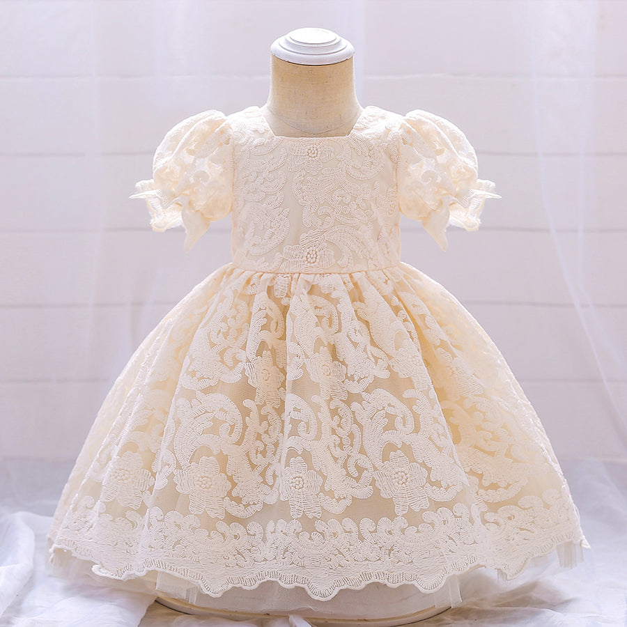 Ball Gown Square Neck Tulle Flower Girl Dresses with Lace