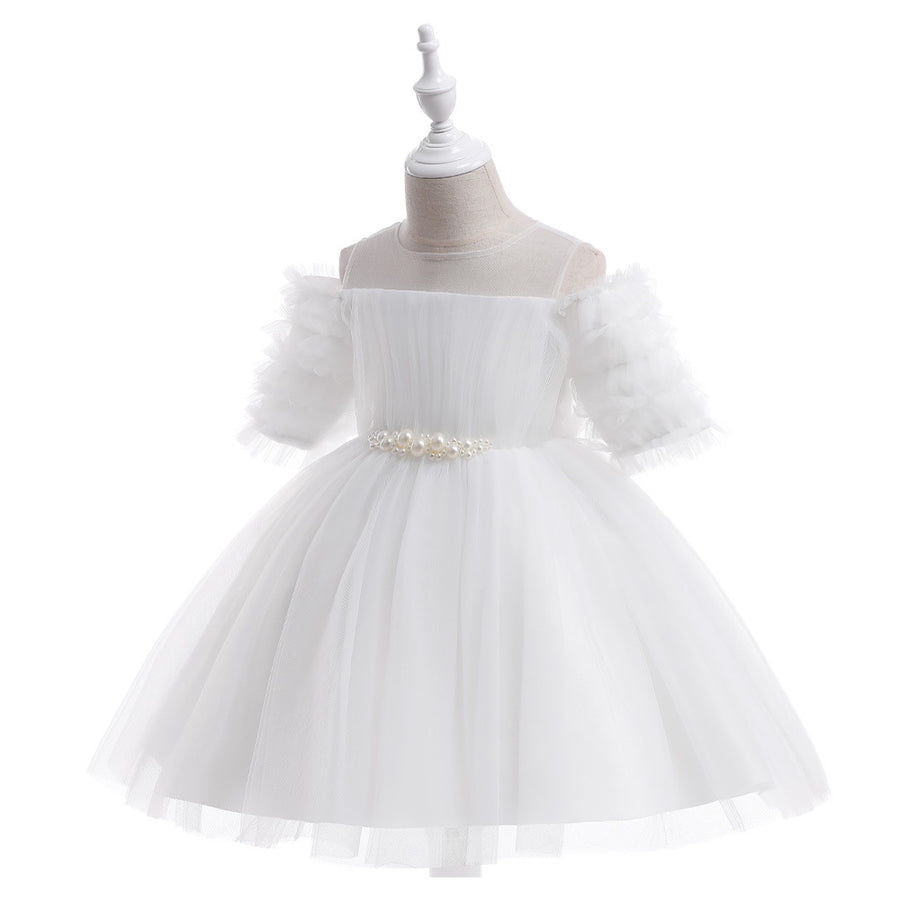 Ball Gown Cold Shoulder Half Sleeves Flower Girl Dresses with Sash