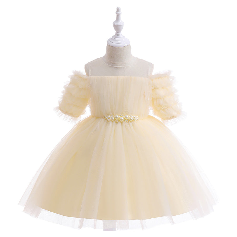 Ball Gown Cold Shoulder Half Sleeves Flower Girl Dresses with Sash