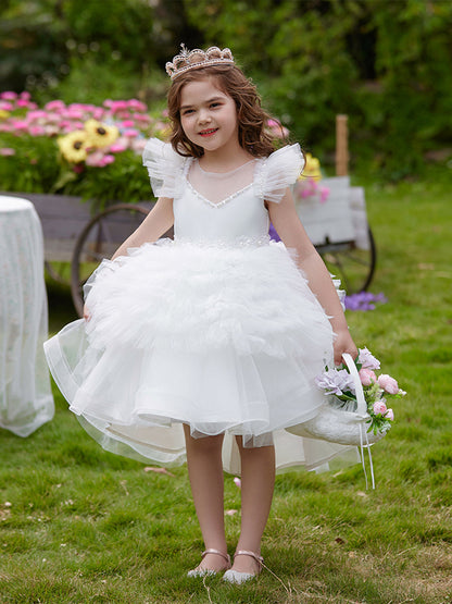 Ball Gown Scoop Flying Sleeves Flower Girl Dresses with Beading