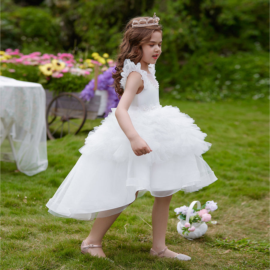 Ball Gown Scoop Flying Sleeves Flower Girl Dresses with Beading