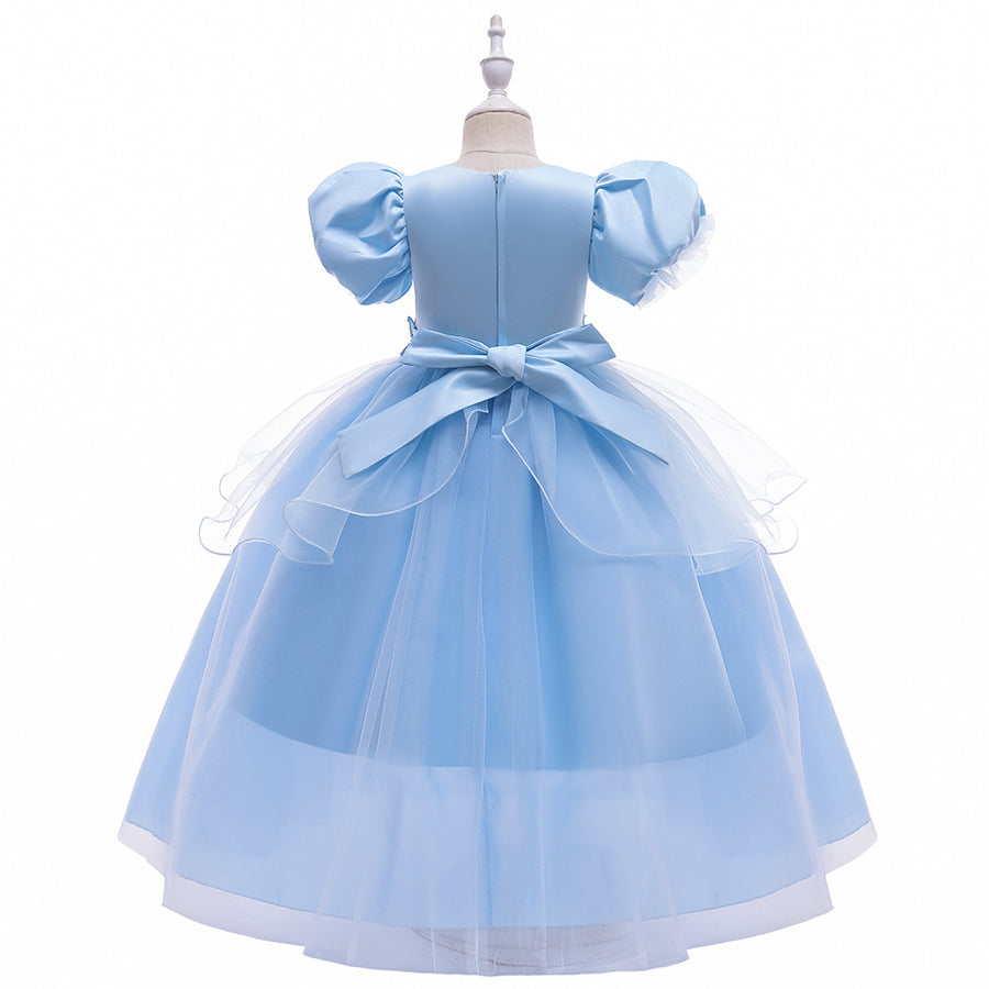 Ball Gown Scoop Puff Sleeves Flower Girl Dresses with Solid Flowers