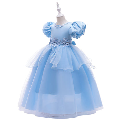 Ball Gown Scoop Puff Sleeves Flower Girl Dresses with Solid Flowers