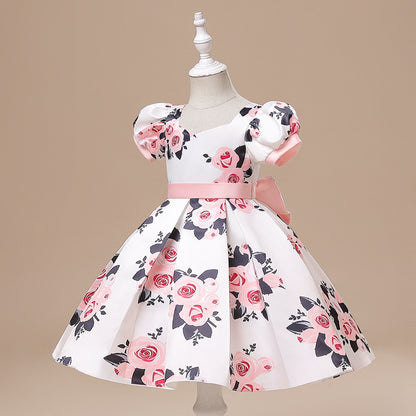 Ball Gown V-Neck Puff Sleeves Flower Girl Dresses with Ruched