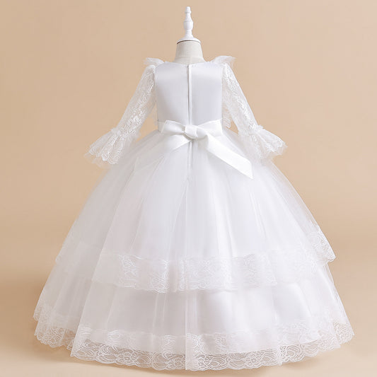 Ball Gown Scoop 3/4 Sleeves Flower Girl Dresses with Ruched