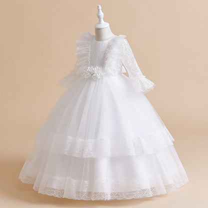 Ball Gown Scoop 3/4 Sleeves Flower Girl Dresses with Ruched