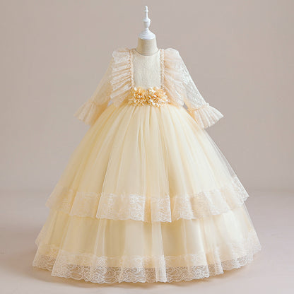 Ball Gown Scoop 3/4 Sleeves Flower Girl Dresses with Ruched