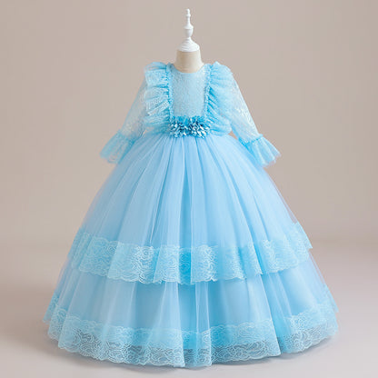 Ball Gown Scoop 3/4 Sleeves Flower Girl Dresses with Ruched