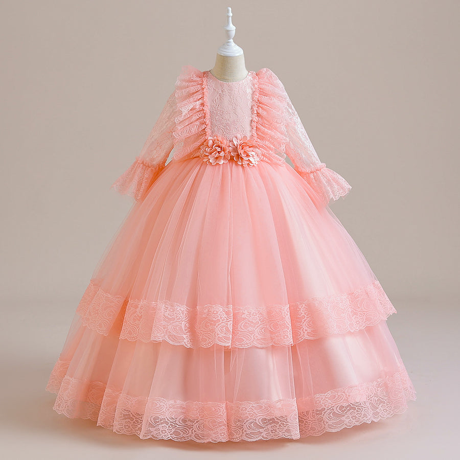 Ball Gown Scoop 3/4 Sleeves Flower Girl Dresses with Ruched