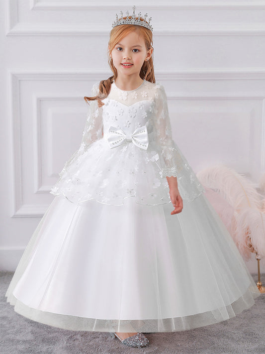 Ball Gown Scoop 3/4 Sleeves Flower Girl Dresses with Tiered