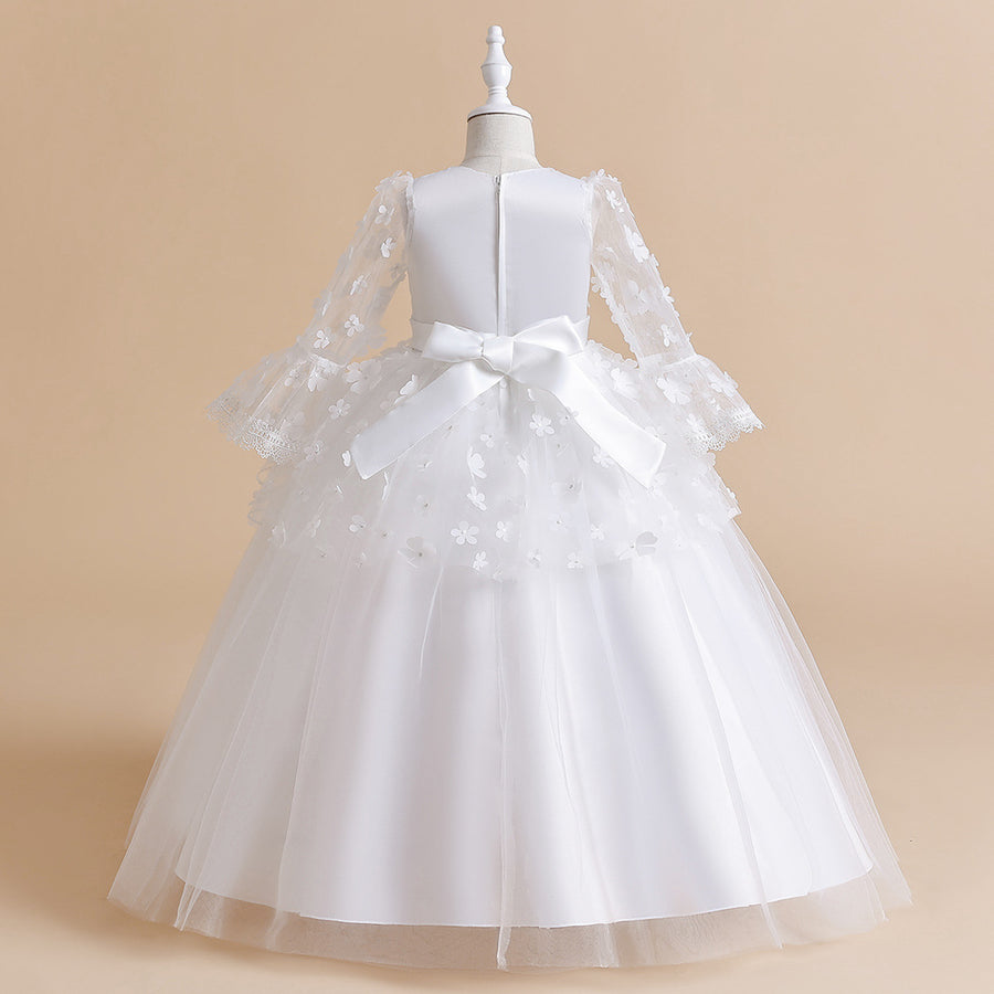 Ball Gown Scoop 3/4 Sleeves Flower Girl Dresses with Tiered