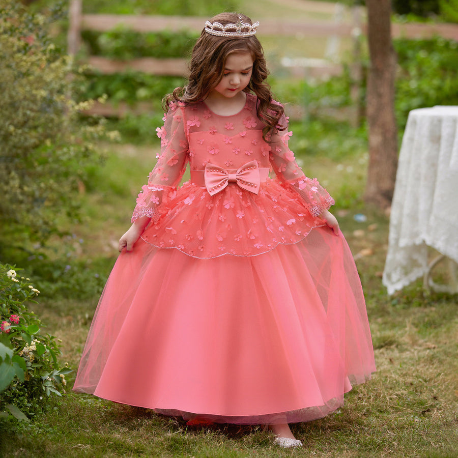 Ball Gown Scoop 3/4 Sleeves Flower Girl Dresses with Tiered