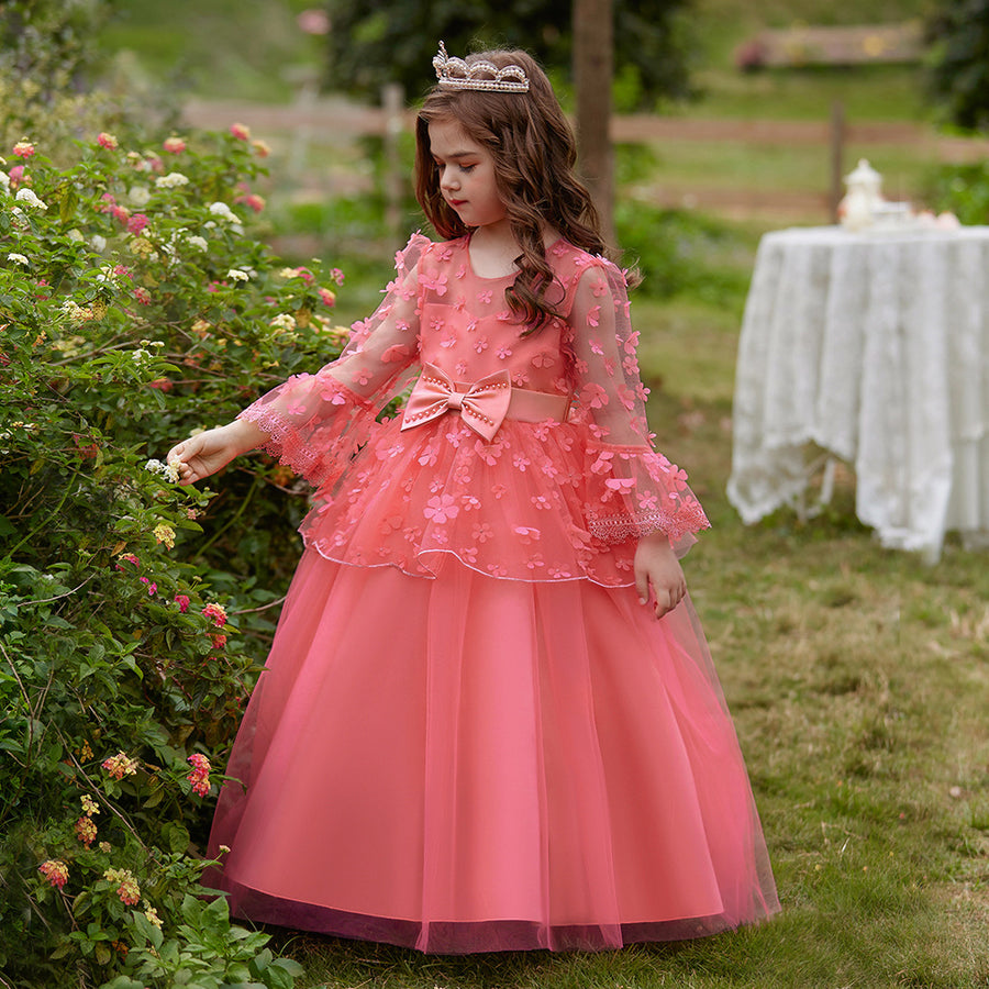 Ball Gown Scoop 3/4 Sleeves Flower Girl Dresses with Tiered