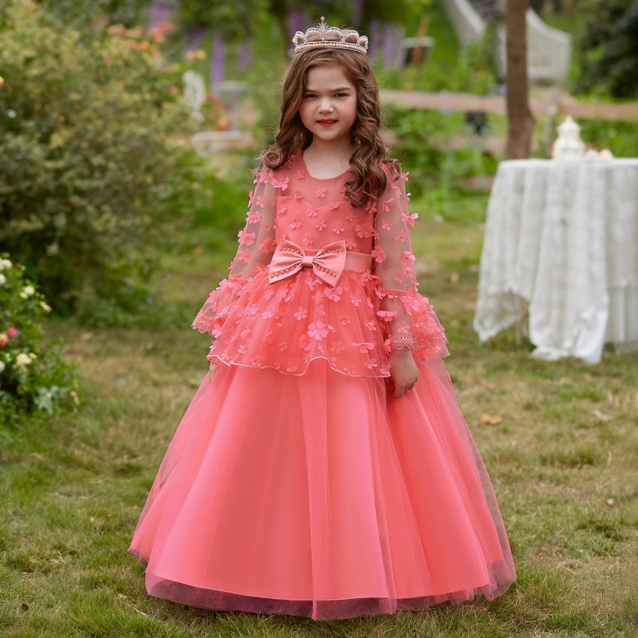 Ball Gown Scoop 3/4 Sleeves Flower Girl Dresses with Tiered