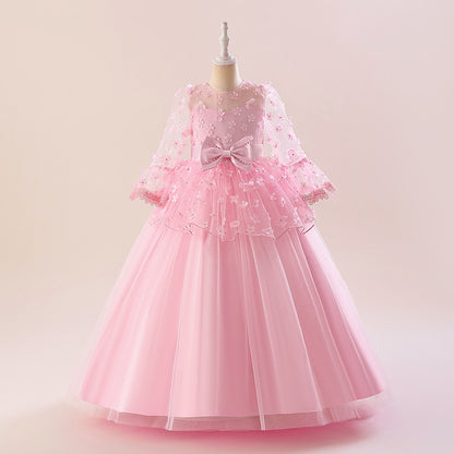 Ball Gown Scoop 3/4 Sleeves Flower Girl Dresses with Tiered