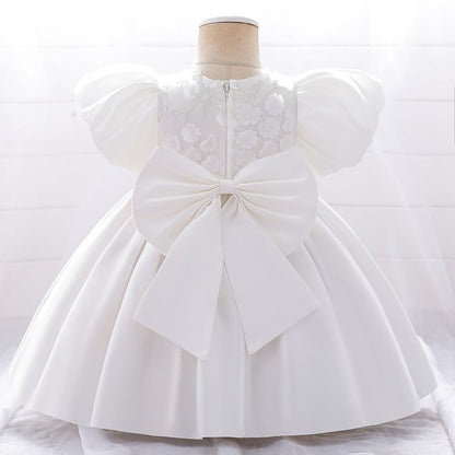 Ball Gown Scoop Puff Sleeves Flower Girl Dresses with Solid Flowers