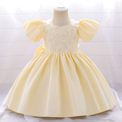 Ball Gown Scoop Puff Sleeves Flower Girl Dresses with Solid Flowers