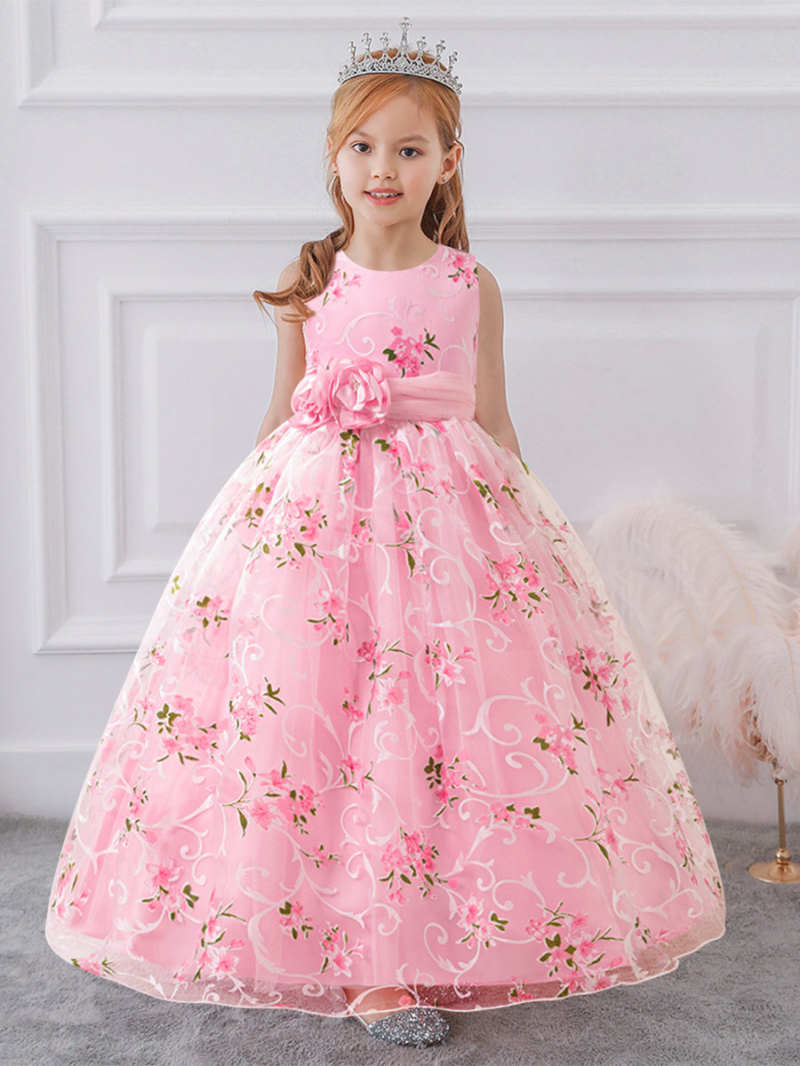 Ball Gown Scoop Sleeveless Flower Girl Dresses with Solid Flowers