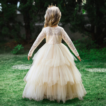 Ball Gown Scoop Long Sleeves Flower Girl Dresses with Tiered