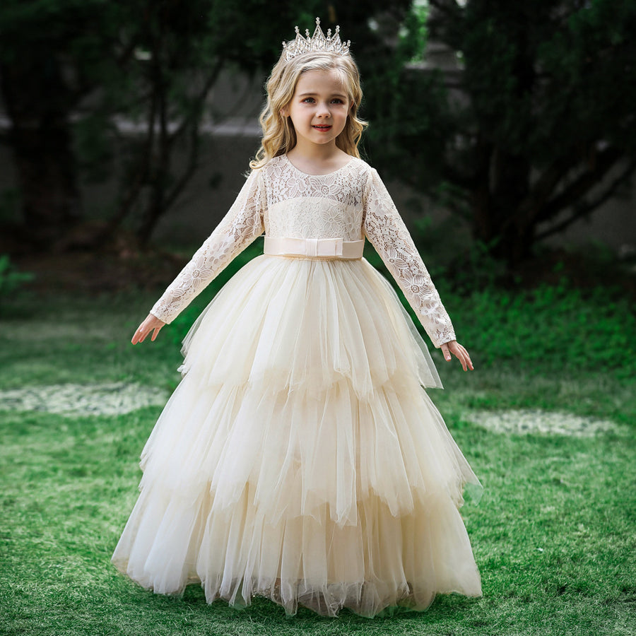 Ball Gown Scoop Long Sleeves Flower Girl Dresses with Tiered