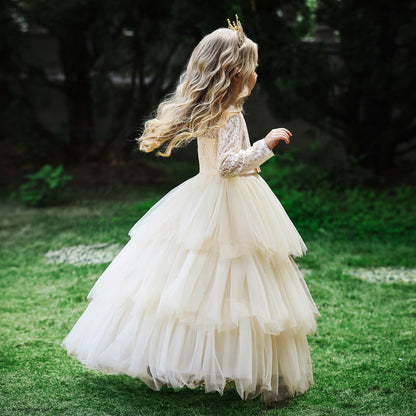 Ball Gown Scoop Long Sleeves Flower Girl Dresses with Tiered