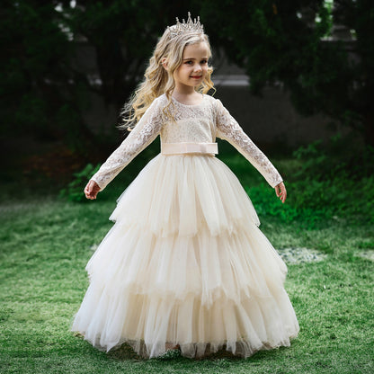 Ball Gown Scoop Long Sleeves Flower Girl Dresses with Tiered