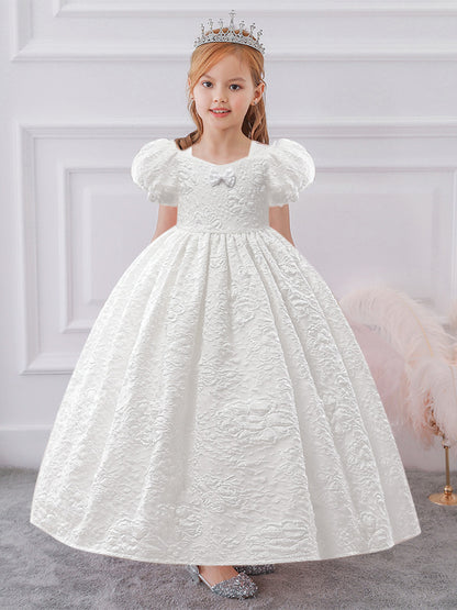 Ball Gown Square Neck Puff Sleeves Flower Girl Dresses with Ruched