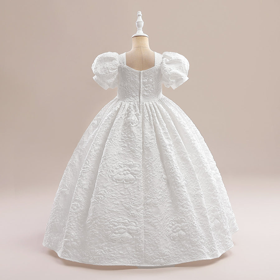 Ball Gown Square Neck Puff Sleeves Flower Girl Dresses with Ruched