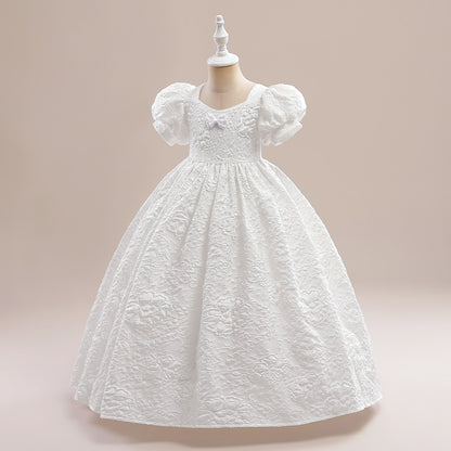 Ball Gown Square Neck Puff Sleeves Flower Girl Dresses with Ruched