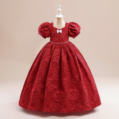 Ball Gown Square Neck Puff Sleeves Flower Girl Dresses with Ruched