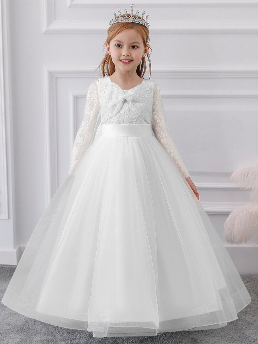 Ball Gown Scoop Long Sleeves Flower Girl Dresses with Lace