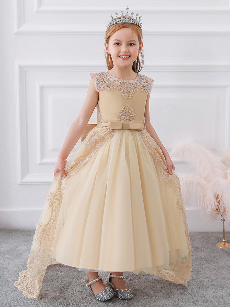 Ball Gown Scoop Sleeveless Flower Girl Dresses with Applique