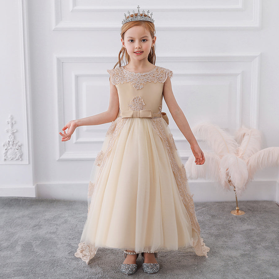 Ball Gown Scoop Sleeveless Flower Girl Dresses with Applique