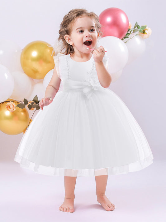 Ball Gown Scoop Flying Sleeves Flower Girl Dresses with Beading